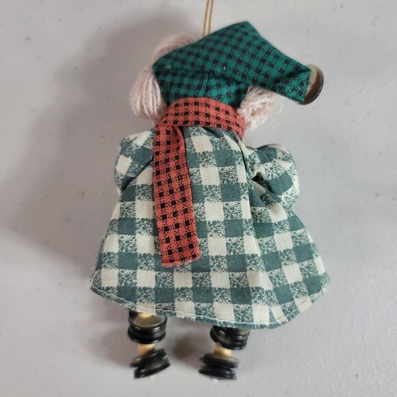 Vintage Christmas Rag Doll Country Angel Ornaments Set of 2 Yarn Hair Button Leg - Picture 6 of 7